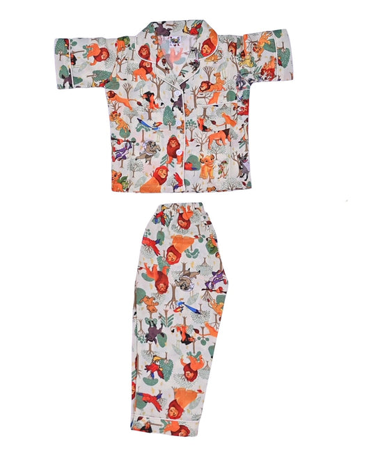 Kids klub cozy sleepwear breathable & light weight pajama set-white; animal