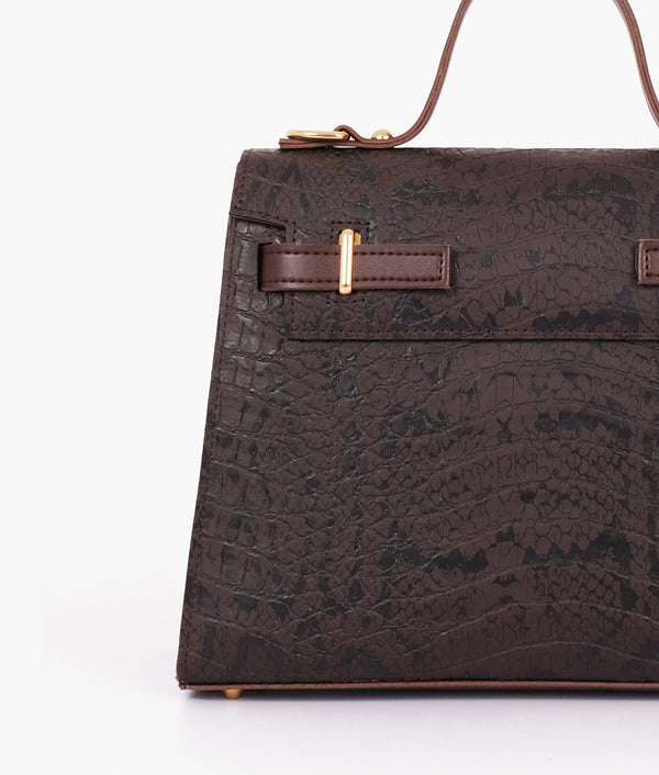 RTW Creation - Dark brown crocodile cross-body bag with top-handle