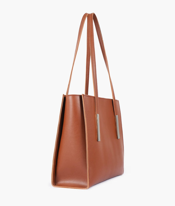 RTW Creation - Brown zipper shoulder bag with long handle
