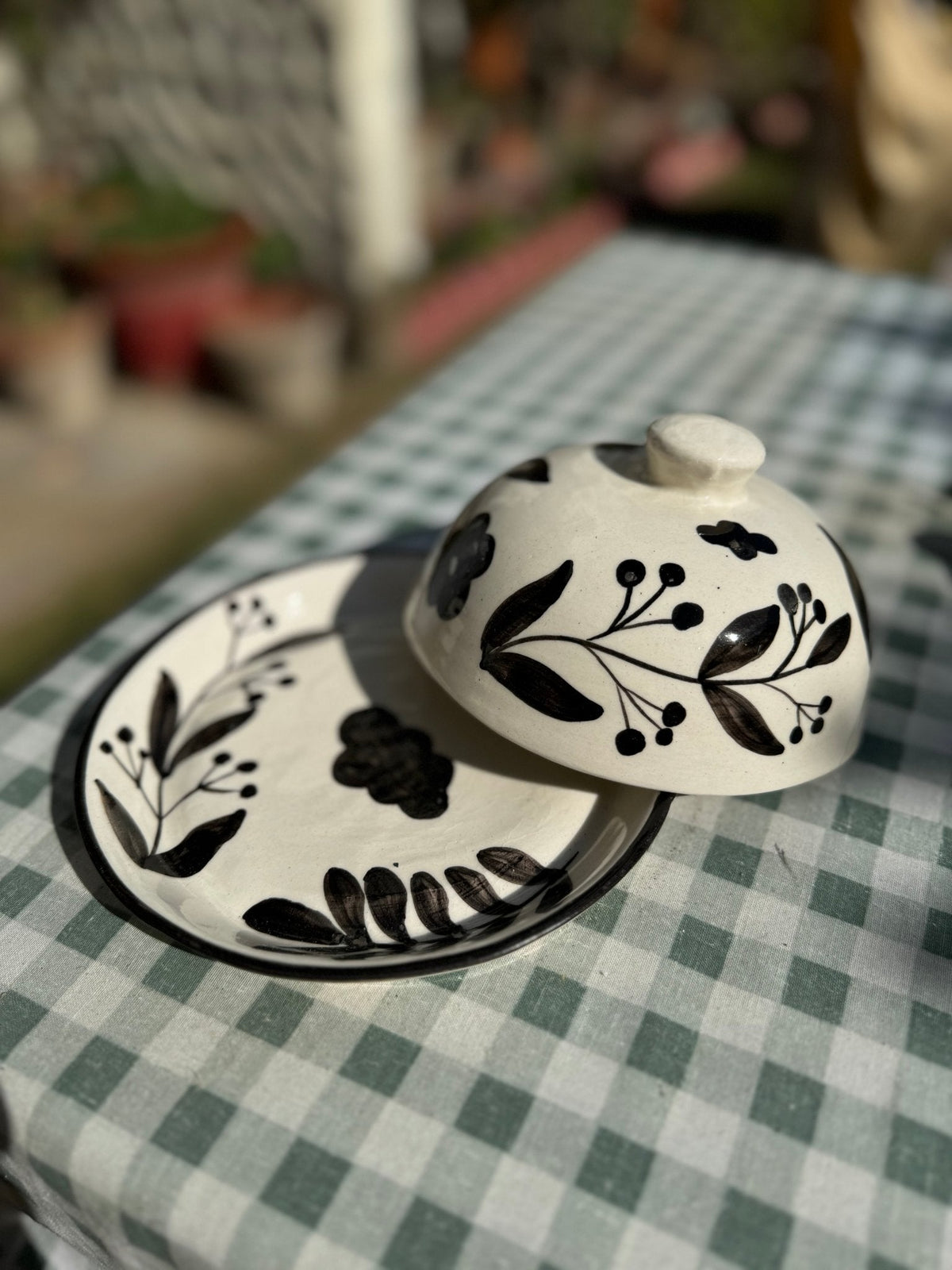 Black Floral Butter Dish