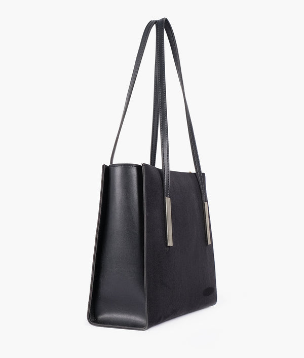 RTW Creation - Black suede zipper shoulder bag with long handle