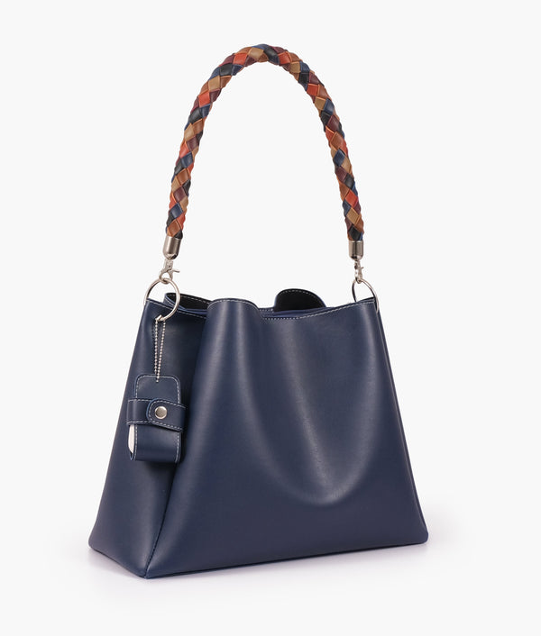 RTW Creation - Blue handbag with braided handle