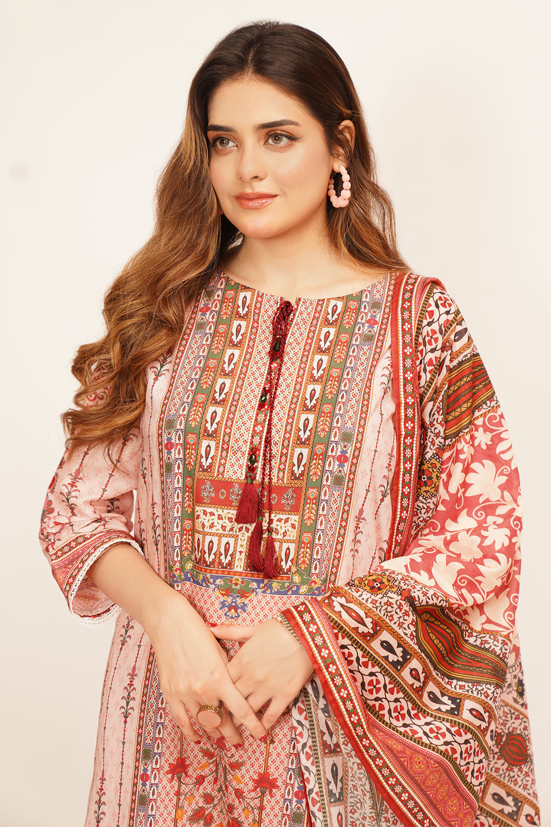 3Pcs Digital Printed Suit in Pink Daisy SKU: UN-012