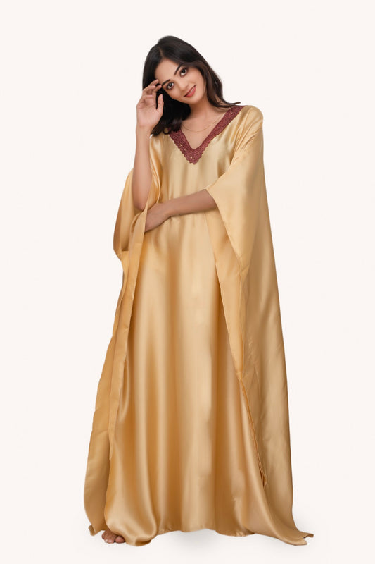 Women Premium Silk Golden Kaftaan-ARJ-SLKCAF-01-GD