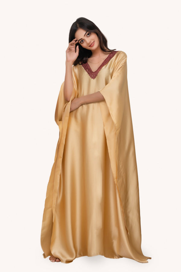 Women Premium Silk Golden Kaftaan-ARJ-SLKCAF-01-GD