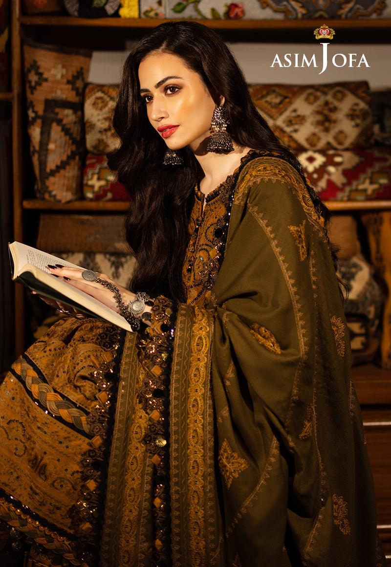 AJKT-12 EMBROIDERED SLUB RAW SILK 3 PCS