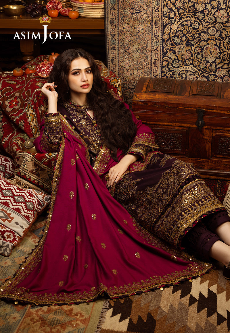 AJKT-05 EMBROIDERED SLUB RAW SILK 3 PCS