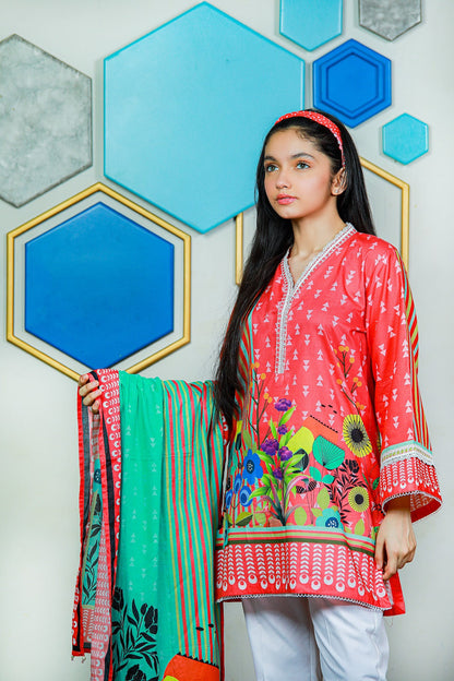 3PCS-066 Digital Printed Lawn Shirt, Dupatta & Cotton Trouser