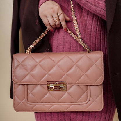 Flora Quilted Crossbody Leather Bag- tanbrown
