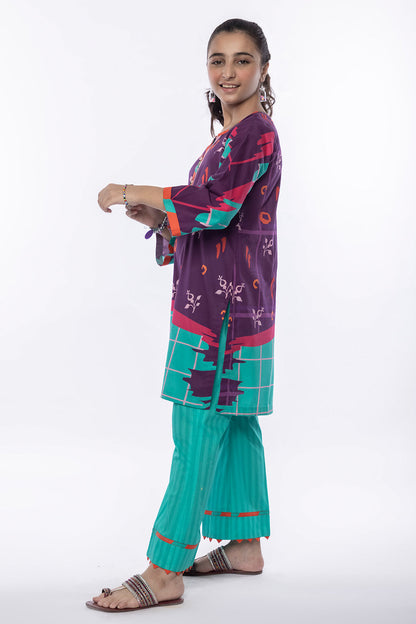 2Pcs Printed Lawn Suit DK-Purple SKU: MAC-015