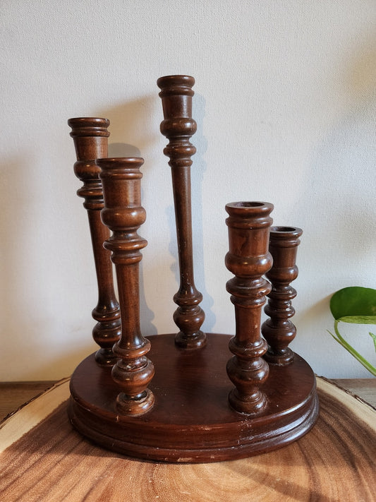 Vintage Wooden 5 Tier Taper Candlestick Candelabra