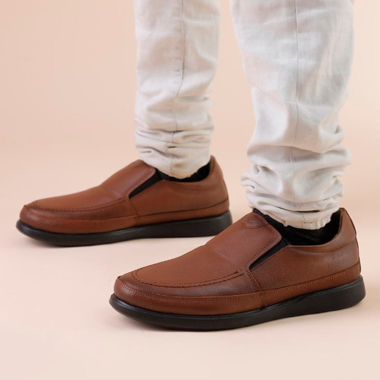 Turkish Classic Spotless Design Leather Shoes in Bright Brown Color