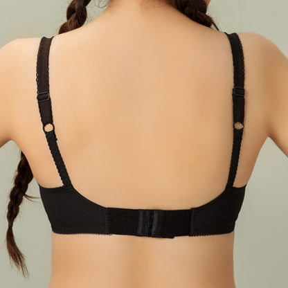 Tulips, Cotton embroidered Unpadded Bra, BLACK