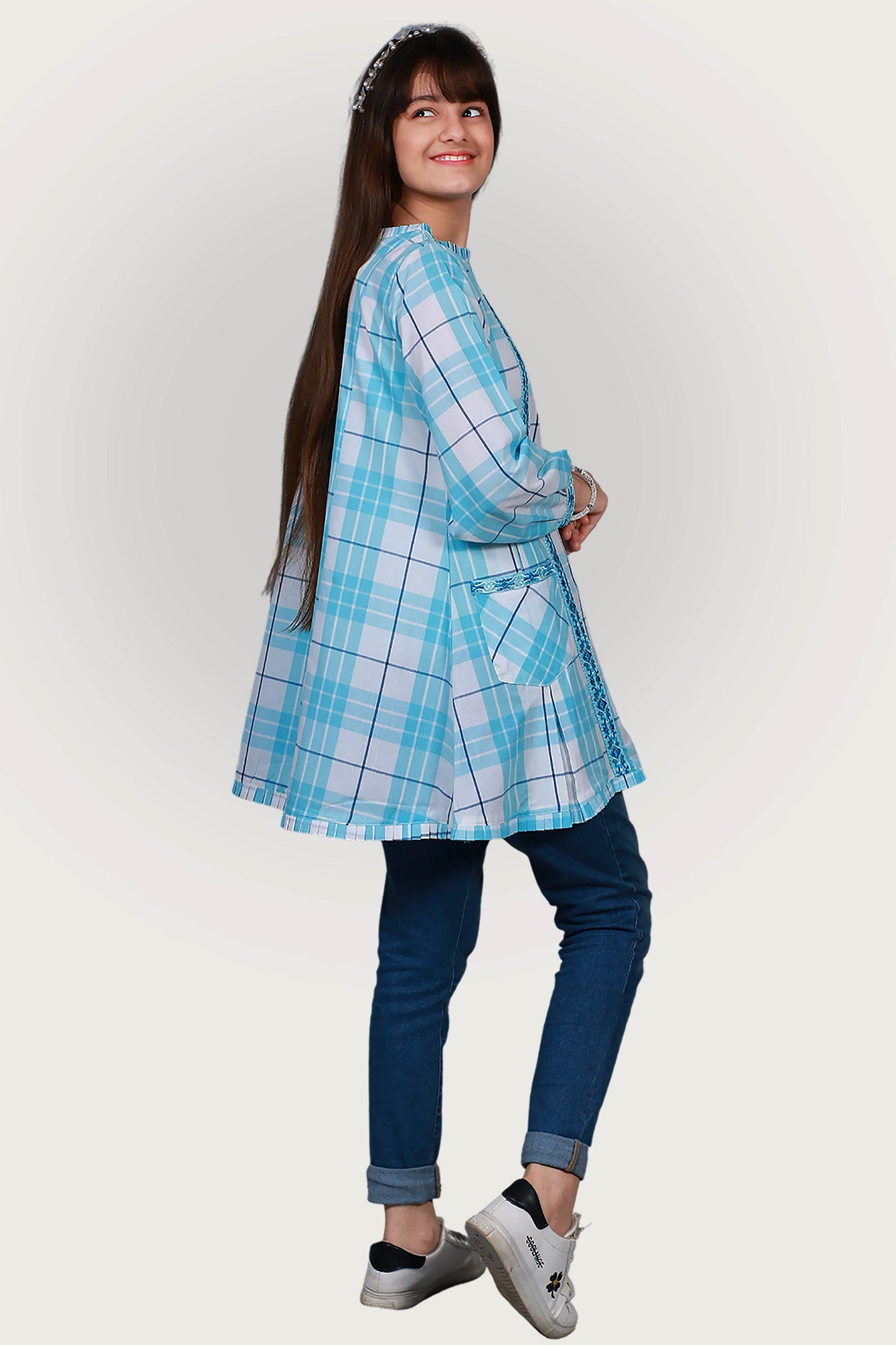 CHECK EMBROIDRED FROCK SKU: KHW-0022