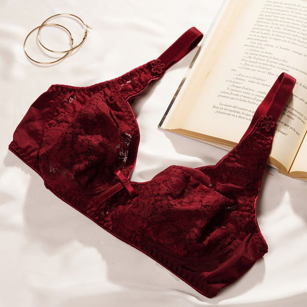 MARVEL Rosette, Soft Lace Cup Unpadded Polyester Jersey Bra, MAROON