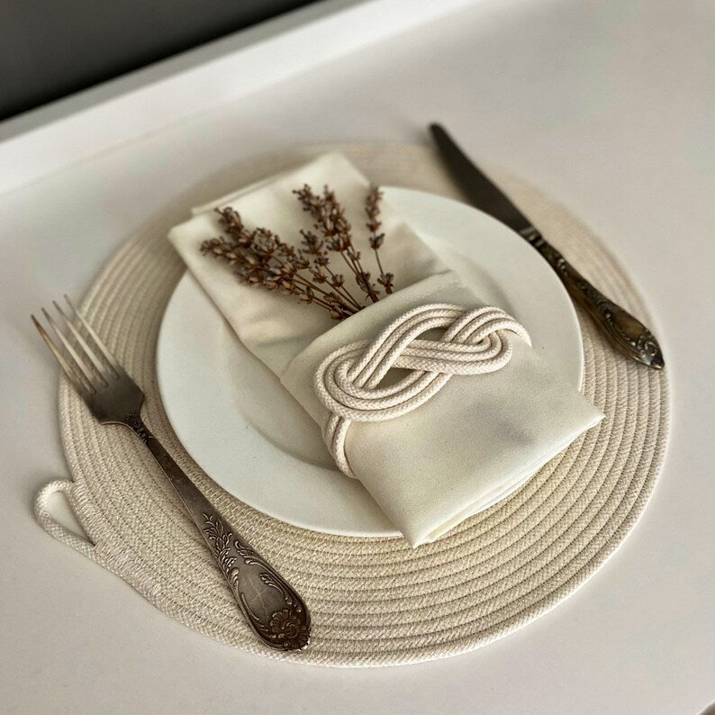 Set of 6 White Cotton Rope Placemats-Table Decor and Dining Essentials