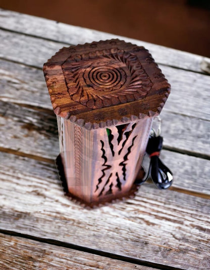 Hand Carved Wooden Cutwork Lamp Octagon Large