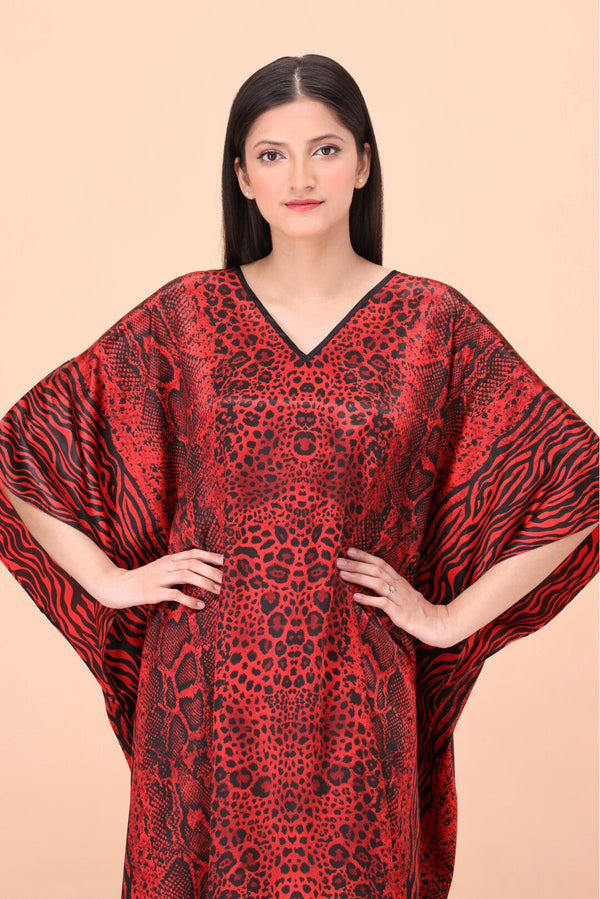 Studio By Arj Studio By Arj women Burgandy Snack print Silky Satin caftan lounge wear / nightwear