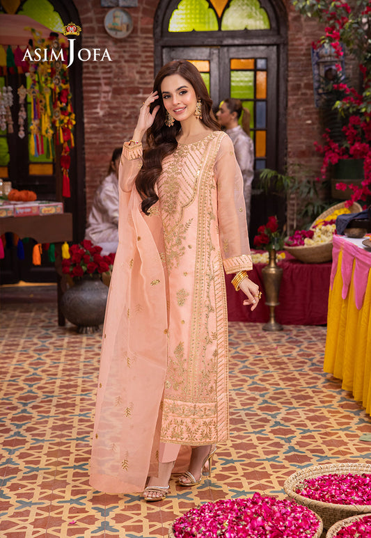 AJEMB-20 EMBROIDERED ORGANZA STITCHED 3 PCS