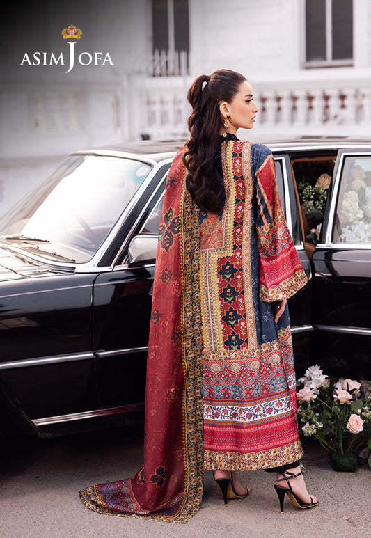 AJRSB-05 DIGITALLY PRINTED EMBROIDERED BLENDED SILK STITCHED 3 PCS