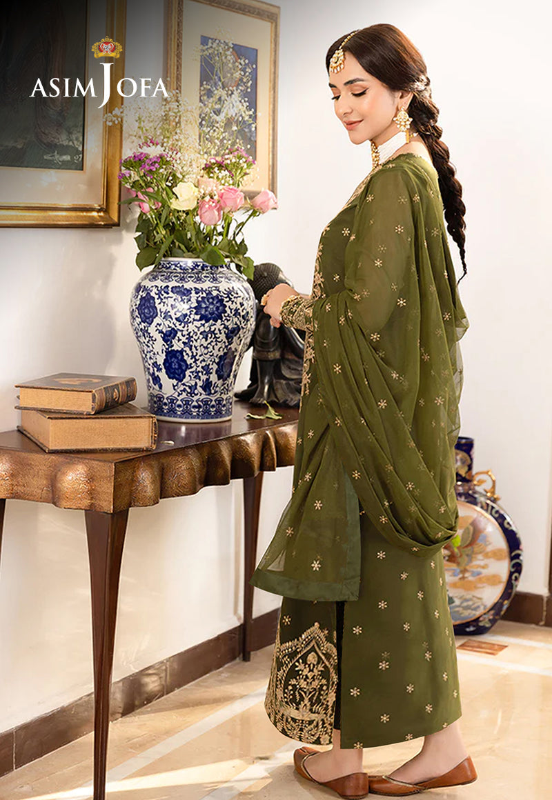 AJSMB-43 EMBROIDERED CHIFFON GEORGETTE STITCHED 3 PCS