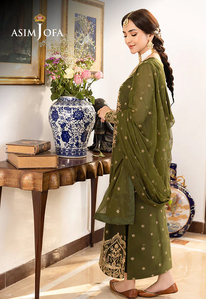 AJSMB-43 EMBROIDERED CHIFFON GEORGETTE STITCHED 3 PCS