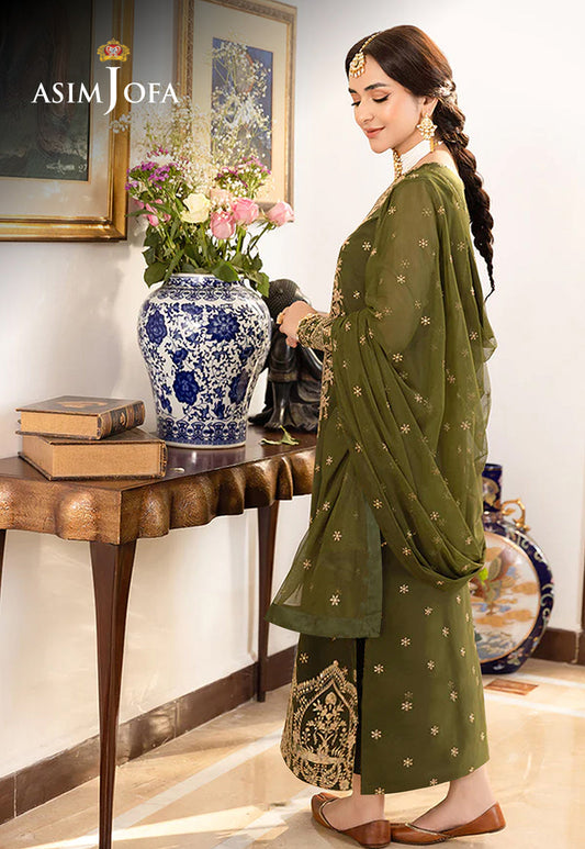 AJSMB-43 EMBROIDERED CHIFFON GEORGETTE STITCHED 3 PCS