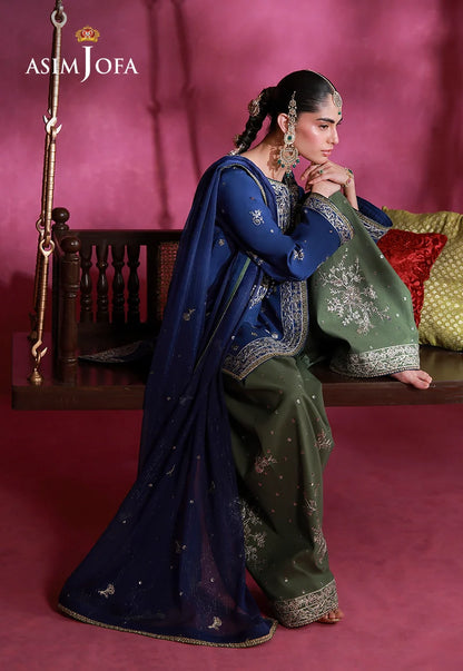 AJULFI-10 Embroidered Raw Silk Unstitched 3 Pcs