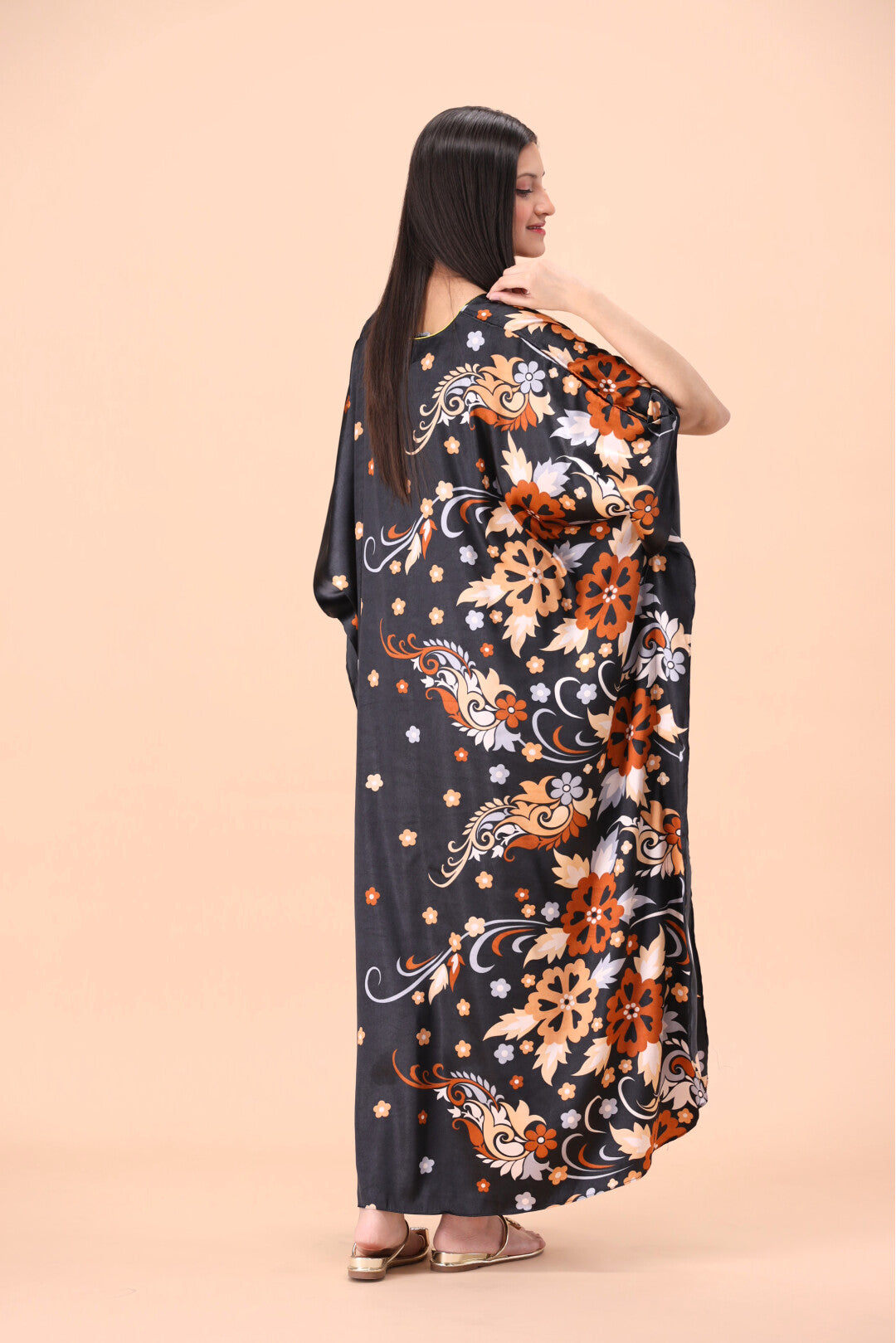 Studio By Arj Women Black print Silky Satin caftan lounge wear / nightwear