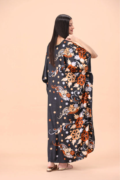 Studio By Arj Women Black print Silky Satin caftan lounge wear / nightwear