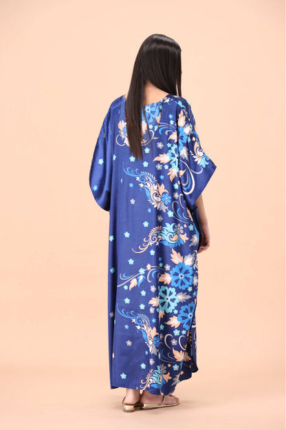 Studio By Arj Women Blue Flower print Silky Satin caftan lounge wear / nightwear