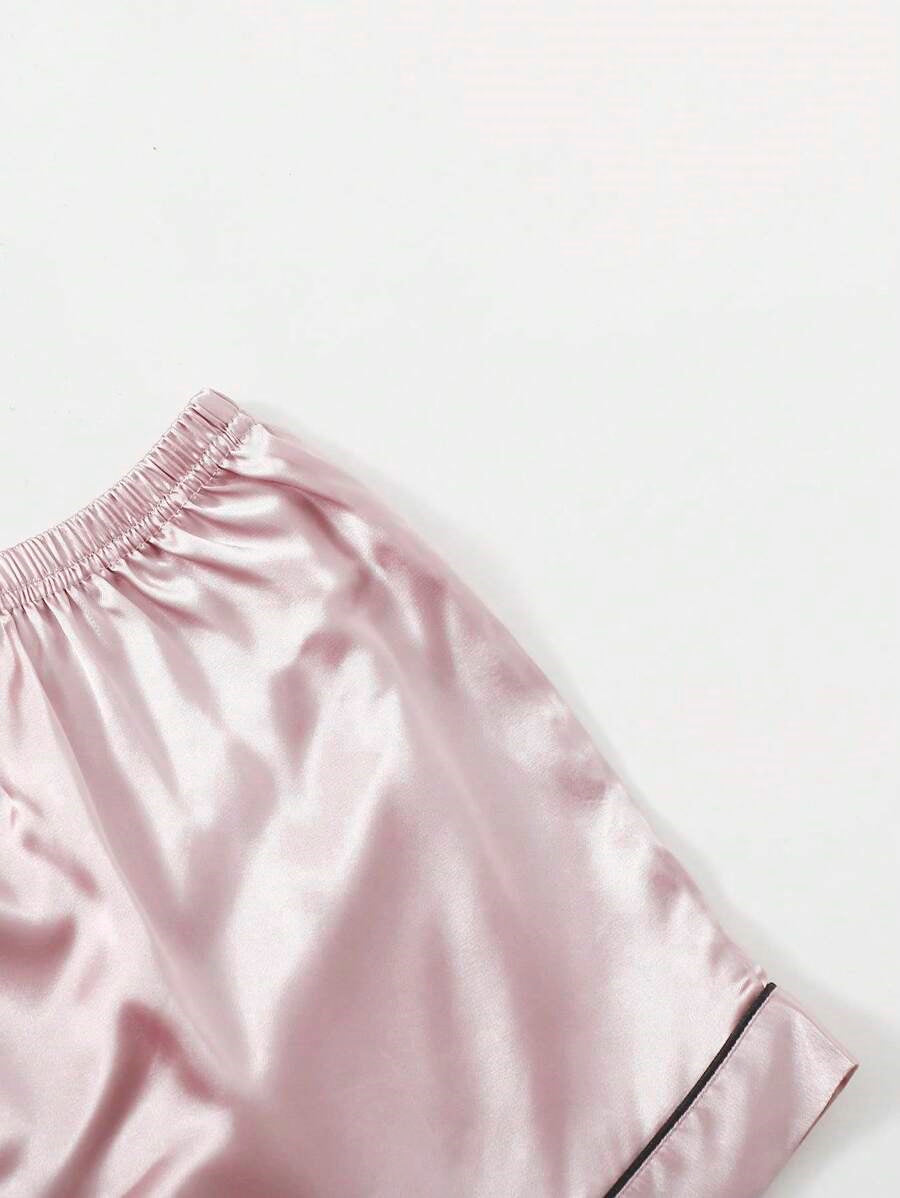 Bella de Fashion Chic Womenâ€™s Contrast Pipping Satin Short PJ Set /Nightdress Silky/ Night Suit For Womenâ€™s ARJ-SHT-01-PNK
