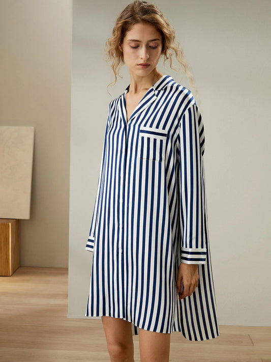 Sheâ€™s Inn Classic Night Shirt Night dress for women Nightwear Stripe Night Shirt has a relaxed and feels Cool and Smooth Sleepwear For Women