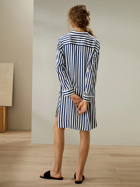 Sheâ€™s Inn Classic Night Shirt Night dress for women Nightwear Stripe Night Shirt has a relaxed and feels Cool and Smooth Sleepwear For Women