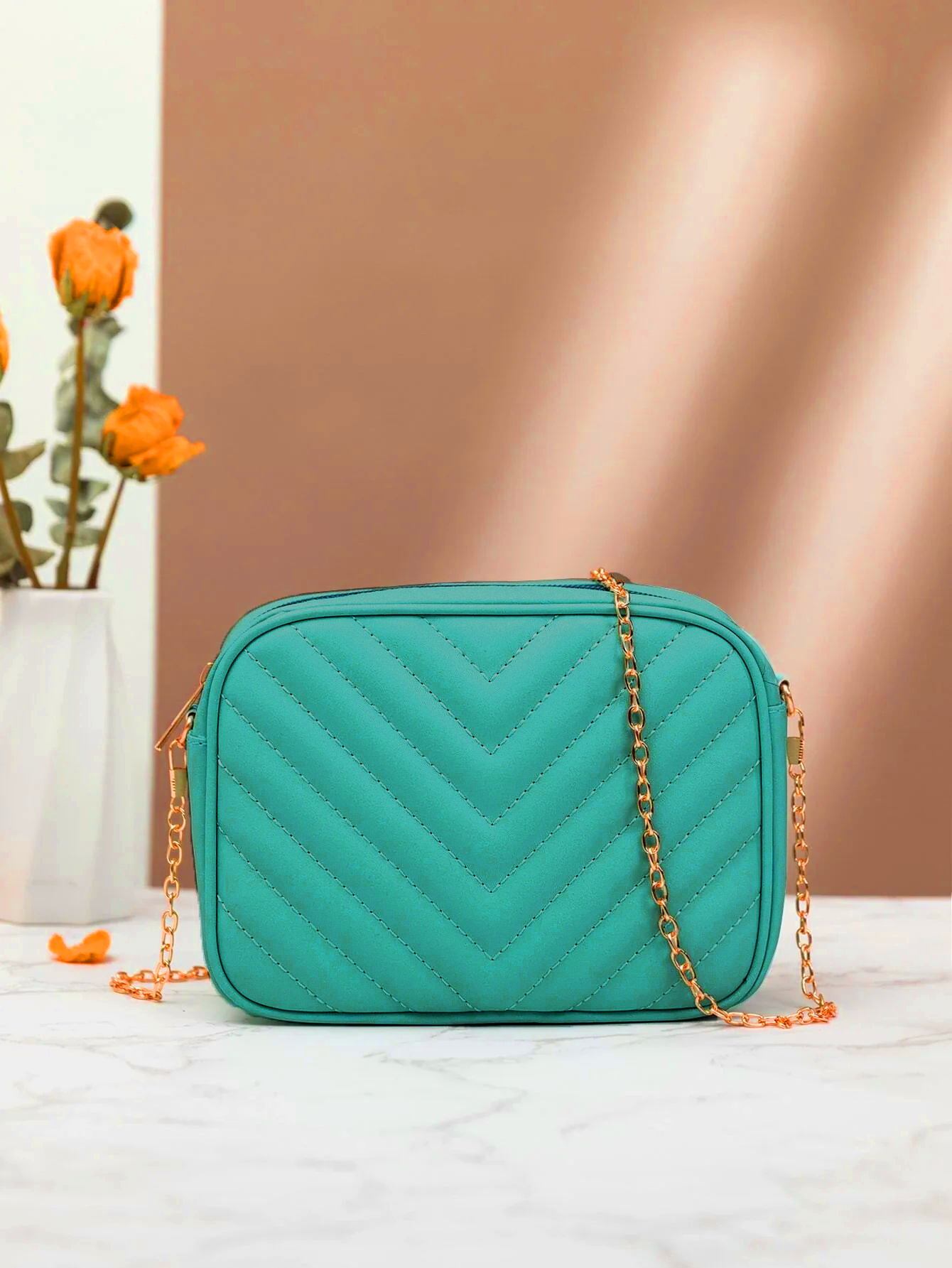 Buy Chevron Charm Crossbody Bag ~Sea Green in Pakistan