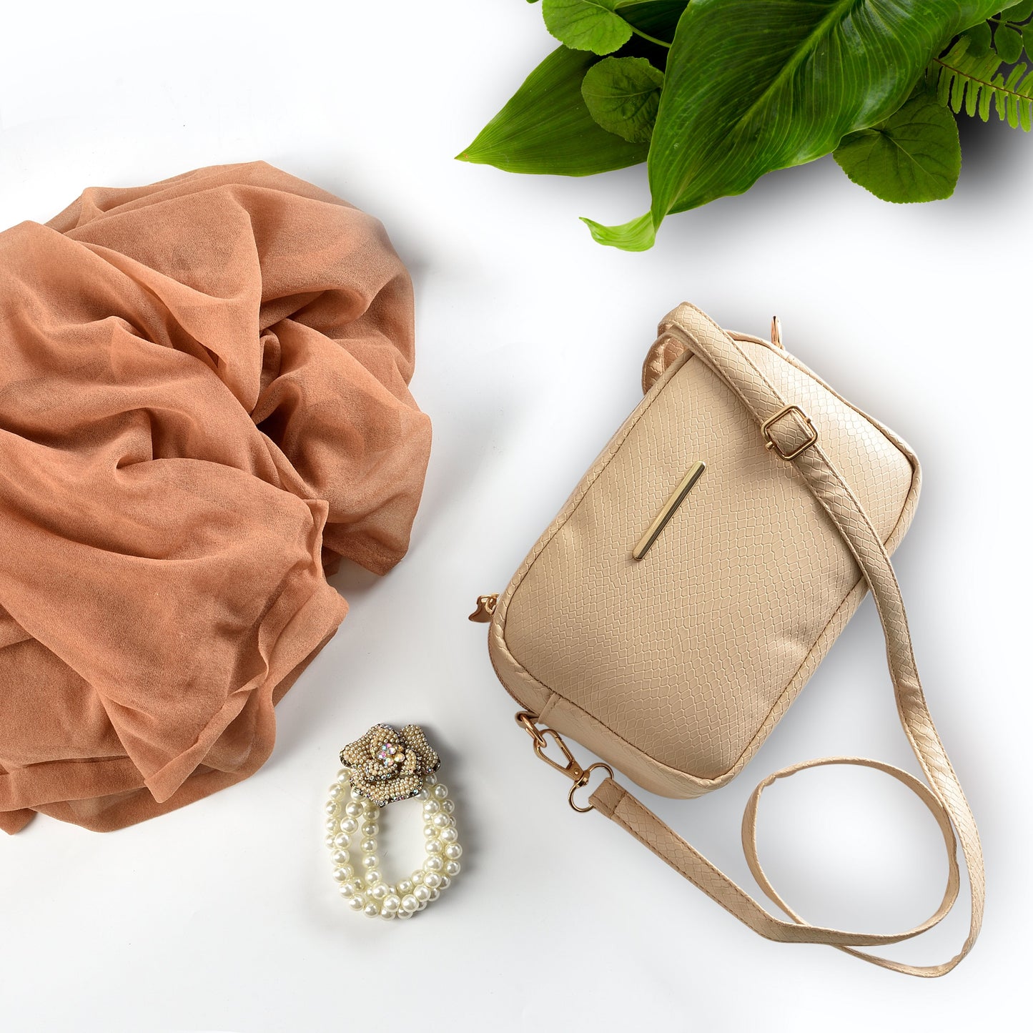 Mini Snakeskin Square Bag - Beige