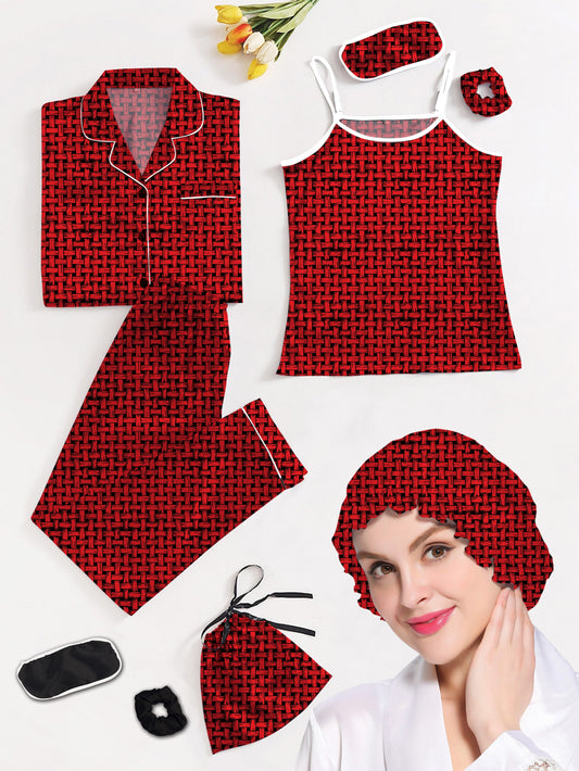 Eshaal Omani Chic Nightwear Collection â€“ Perfect Blend of Comfort & Fashion Silky Finish Night Dress For Women and Girls 7 Piece Night Wear Women's Pajama Sets