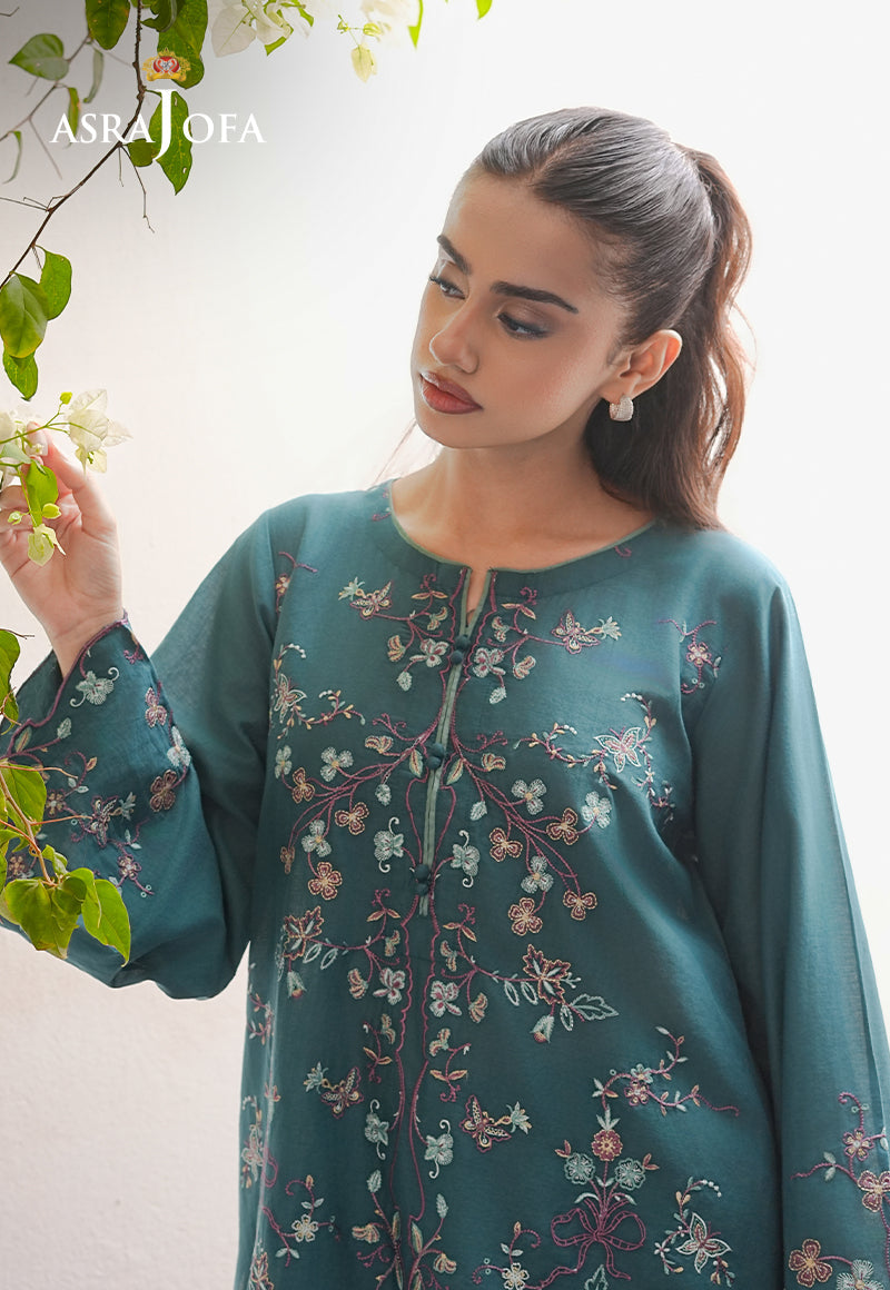 Asra Jofa ASAE-02 teal embroidered cambric 2-piece stitched suit – women's Pakistani ready-to-wear collection