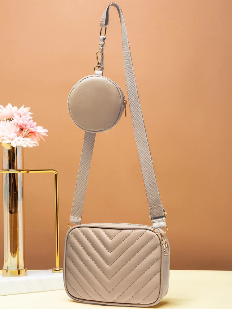 Buy Chevron Quilted Square Bag With Coin Purse - Off White in Pakistan