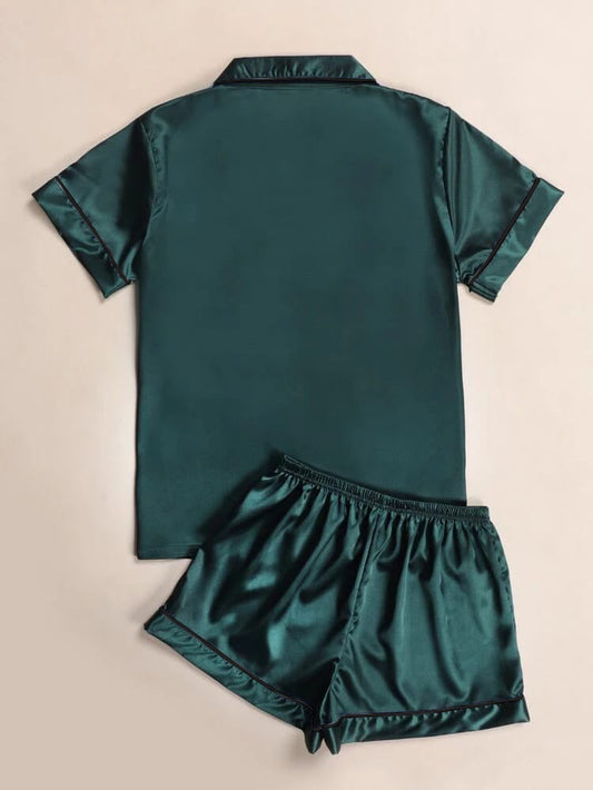 Bella de Fashion Delights Womenâ€™s Contrast Pipping Satin Short PJ Set /Nightdress Silky/ Night Suit For Womenâ€™s  ARJ-SHT-01-DGR