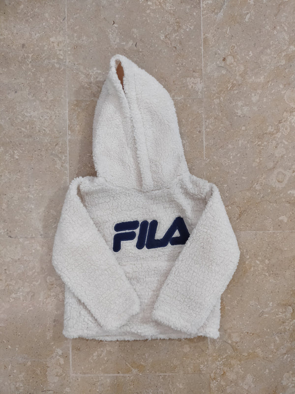 White FILA branded woolen hood