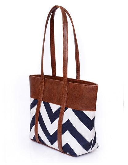 Fineur - ZigWave Shoulder Canvas Tote Bag - Brown