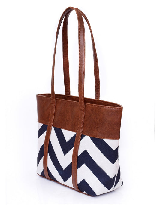 Fineur - ZigWave Shoulder Canvas Tote Bag - Brown
