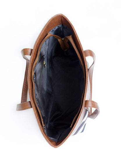 Fineur - ZigWave Shoulder Canvas Tote Bag - Brown