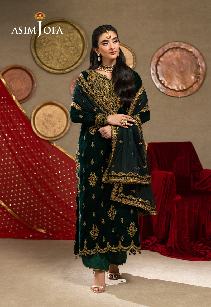 AJUMV-05 Embroidered Velvet Unstitched 3 Pcs