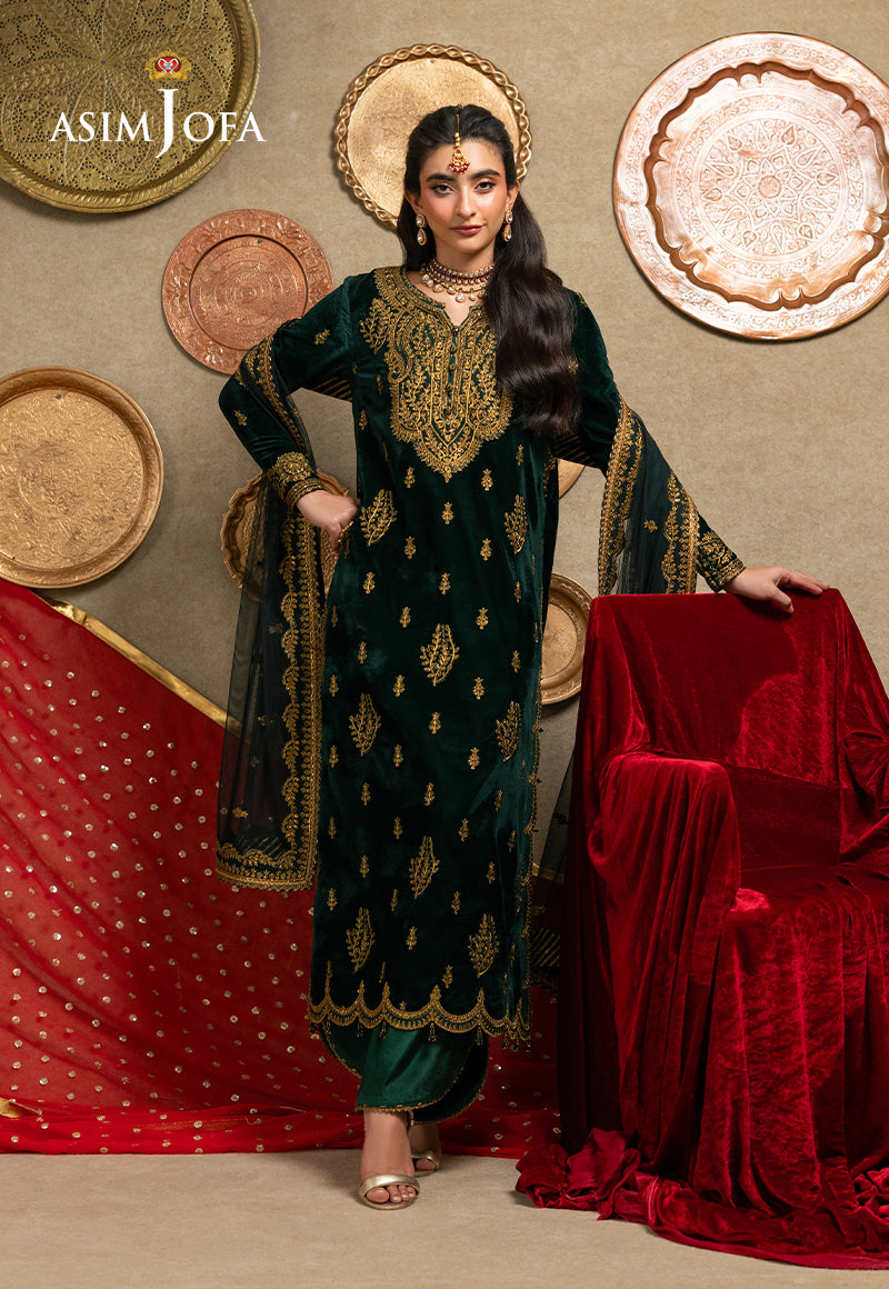AJUMV-05 Embroidered Velvet Unstitched 3 Pcs