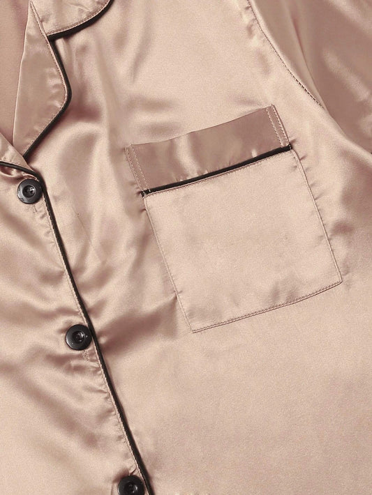 Bella de Fashion Finds Womenâ€™s Contrast Pipping Satin Short PJ Set /Nightdress Silky/ Night Suit For Womenâ€™s  SBA-SS-250-APRICOT