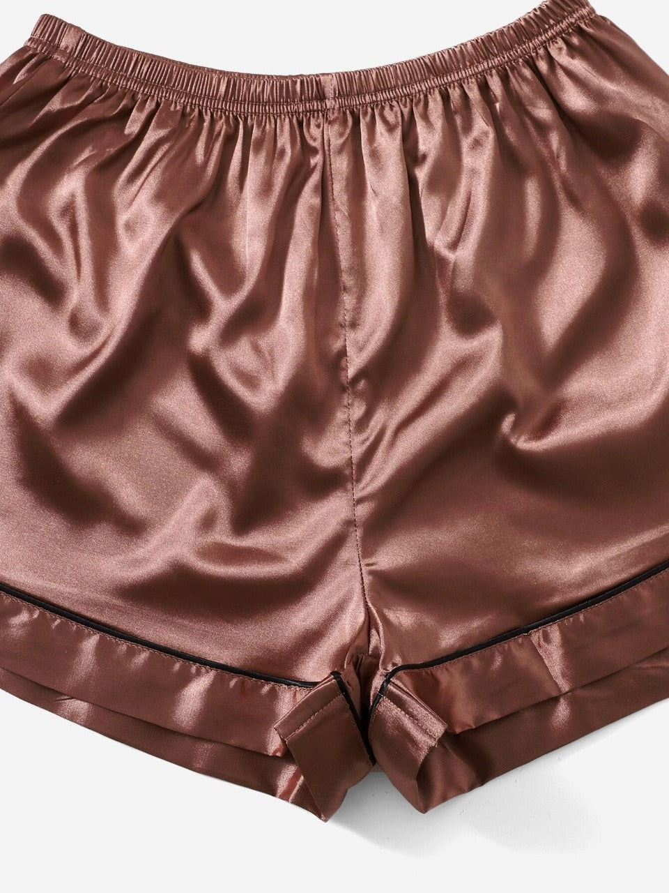 Bella de Fashion Finds Womenâ€™s Contrast Pipping Satin Short PJ Set /Nightdress Silky/ Night Suit For Womenâ€™s  SBA-SS-255-RUST-BROWN