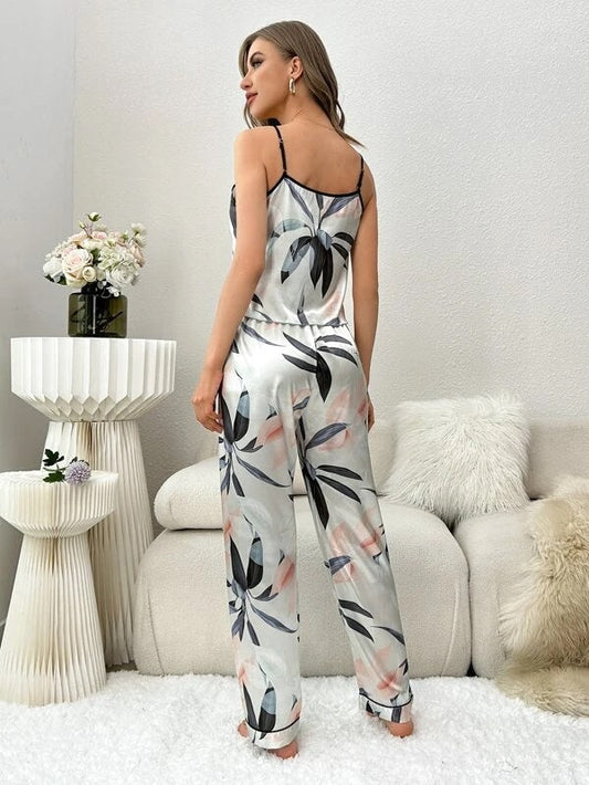 She's Inn Essentials Silky Finish Women's Leave Print Camisole & Pant Night dress SBA-TP007
