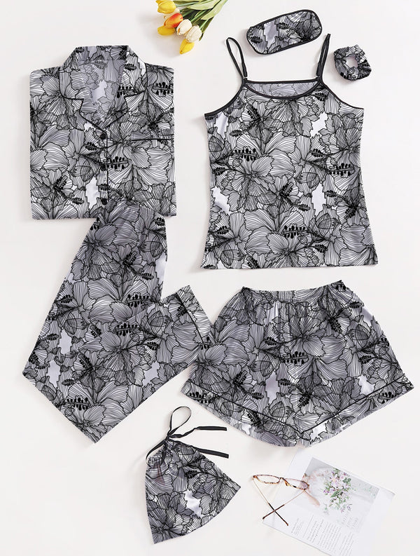 Eshaal Omani Elegant Rest â€“ Luxurious 7-Piece Silk Pajama Set Silky Finish Night Dress For Women and Girls 7 Piece Night Wear Women's Pajama Sets